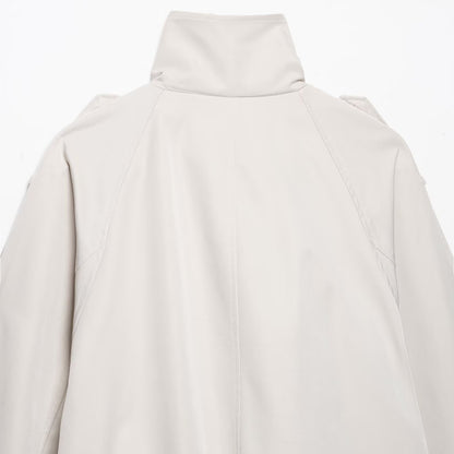 Women Short Cut Cape Trench with High Funnel Collar and Double-Breasted Button Placket EVA-US