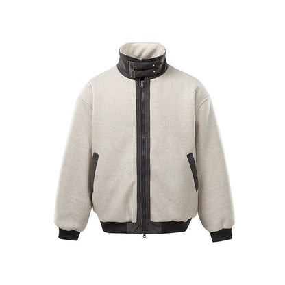 Men's short-cut boxy bomber made of wool blend with high buckle collar and velour trim EVA-US