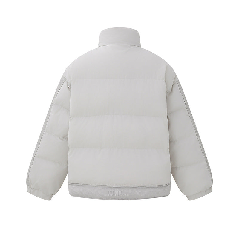 Unisex Short Cut Boxy Quilted Jacket with High Stand-Up Collar and Snap Button Placket EVA-US