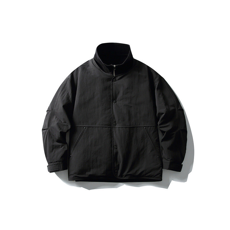 Men's Oversized Padded Leisure Jacket with Ribbed Collar and Snap Button Placket EVA-US