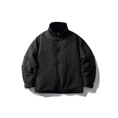 Men's Oversized Padded Leisure Jacket with Ribbed Collar and Snap Button Placket EVA-US