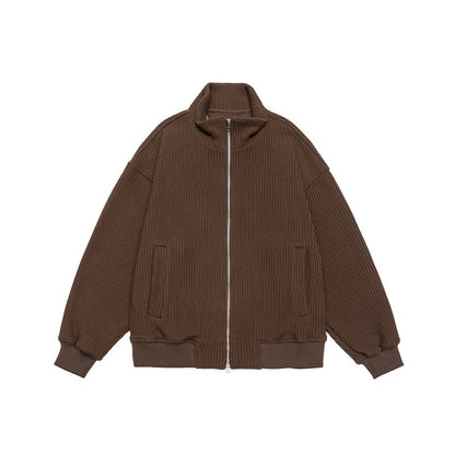 Unisex chunky knit boxy zip jacket with stand-up collar and ribbed cuffs EVA-US
