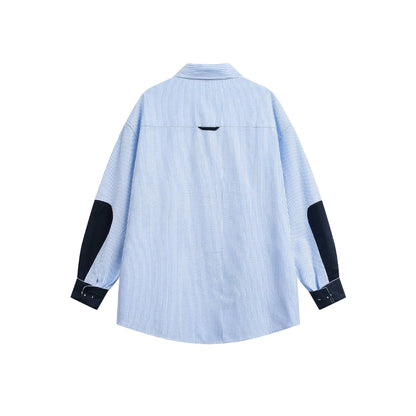 Unisex Wide Striped Shirt in Shirt Jacket Style with Contrast Details EVA-US