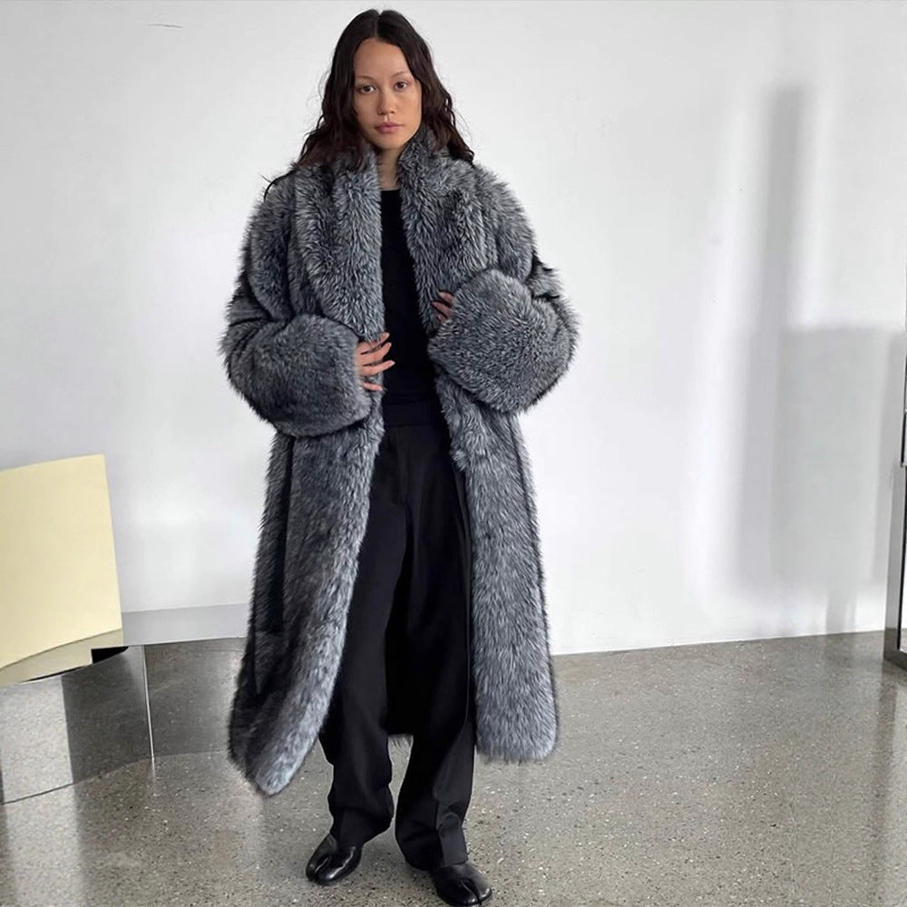 Women Oversize longer faux fur coat with voluminous sleeves EVA-US