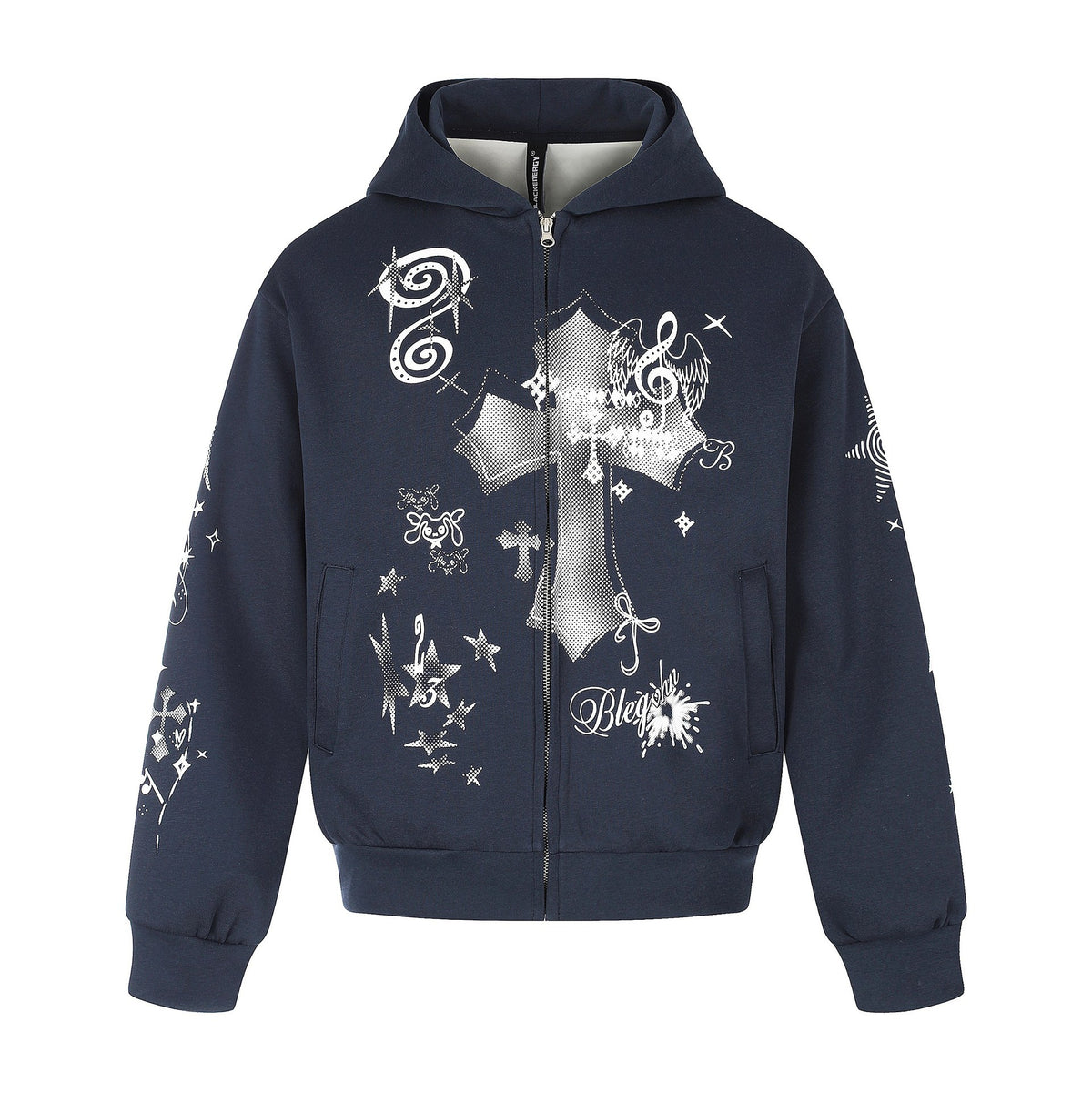 Unisex Printed Hooded Zip Jacket in Casual Boxy Cut with Full Zip EVA-US