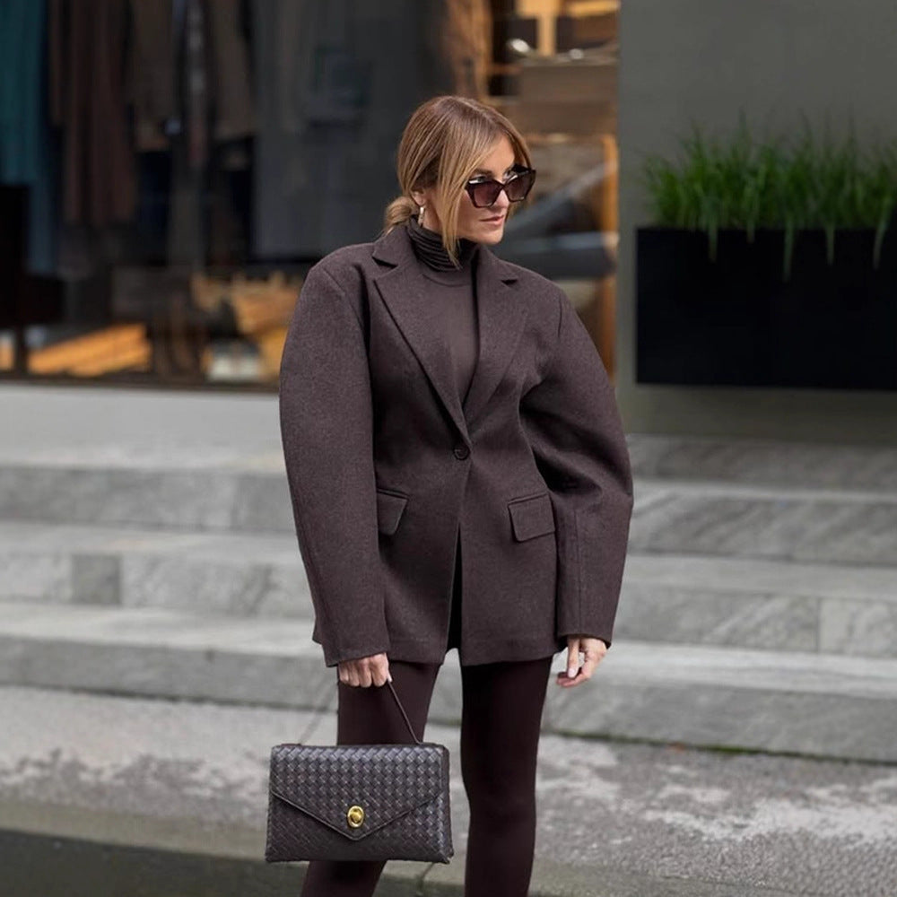 Ladies Oversize Structured Blazer with Emphasized Shoulder and Voluminous Sleeves EVA-US