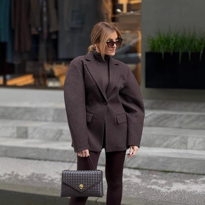 Ladies Oversize Structured Blazer with Emphasized Shoulder and Voluminous Sleeves EVA-US