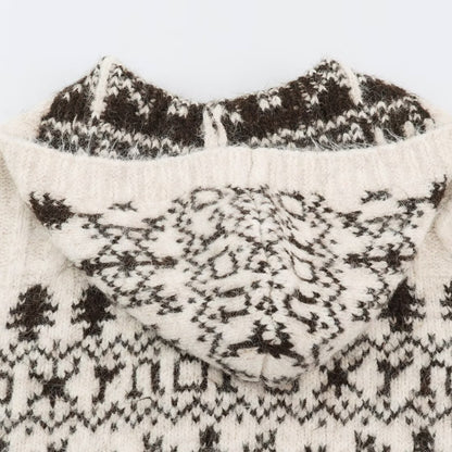 Women's Coarse Knit Hooded Cardigan with Horn Buttons and Norwegian Pattern EVA-US
