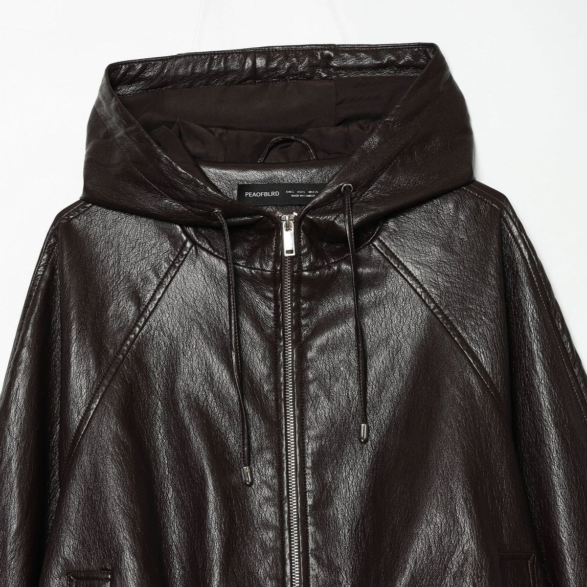 Women's Short Hooded Leather Look Bomber Jacket with Drawstring Hem EVA-US