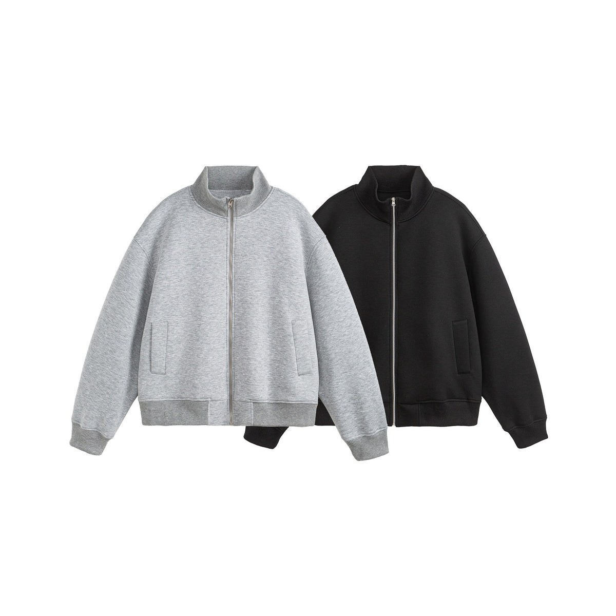 Unisex Boxy-Zip Sweat Jacket with Funnel Neck and Ribbed Cuffs EVA-US