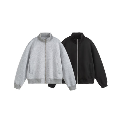 Unisex Boxy-Zip Sweat Jacket with Funnel Neck and Ribbed Cuffs EVA-US
