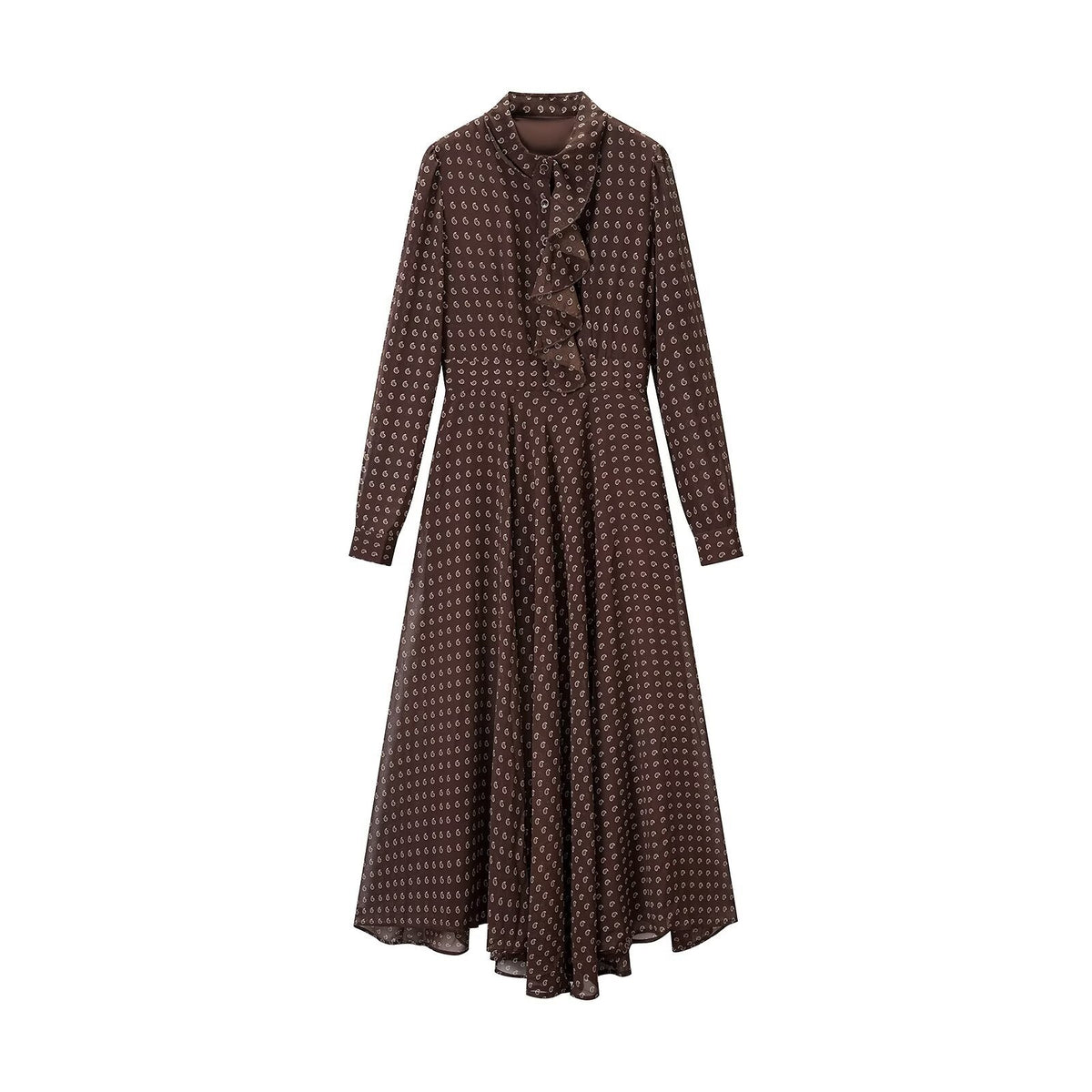 Ladies' midi dress with ruffle trim and fitted A-line silhouette EVA-US