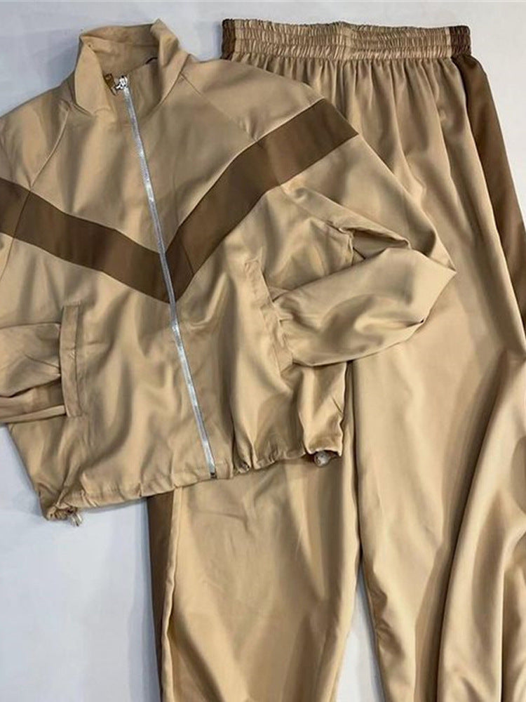 Women's Retro Tracksuit with Zipper Jacket and Elastic Waist Pants EVA-US