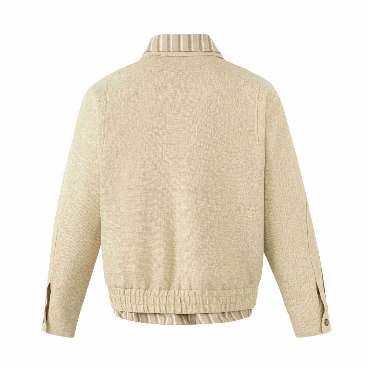 Women's Lightweight Boxy Blouson Jacket in Linen Look with Striped Inner Collar EVA-US
