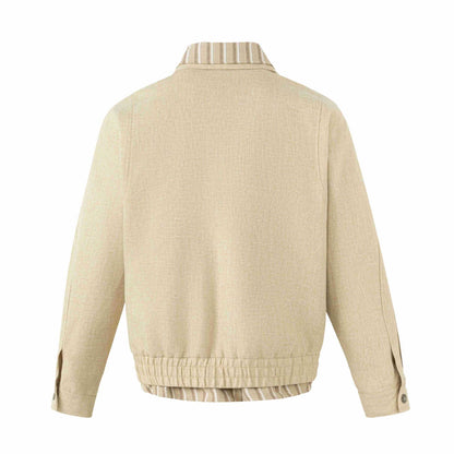 Women's Lightweight Boxy Blouson Jacket in Linen Look with Striped Inner Collar EVA-US