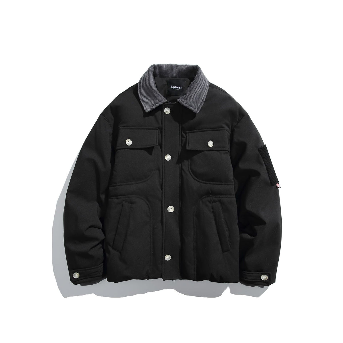 Men's insulated field jacket in workwear style with cord collar, elbow patches, and patch pockets EVA-US