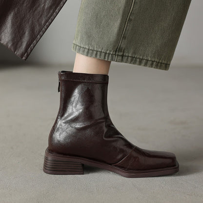 Women's ankle boots with fashionable block heel and high-quality leather surface EVA-US