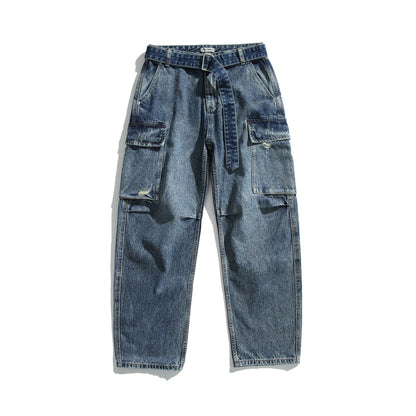 Women's High-Waisted Cargo Jeans with Belt, Loose Fit and Used Look EVA-US