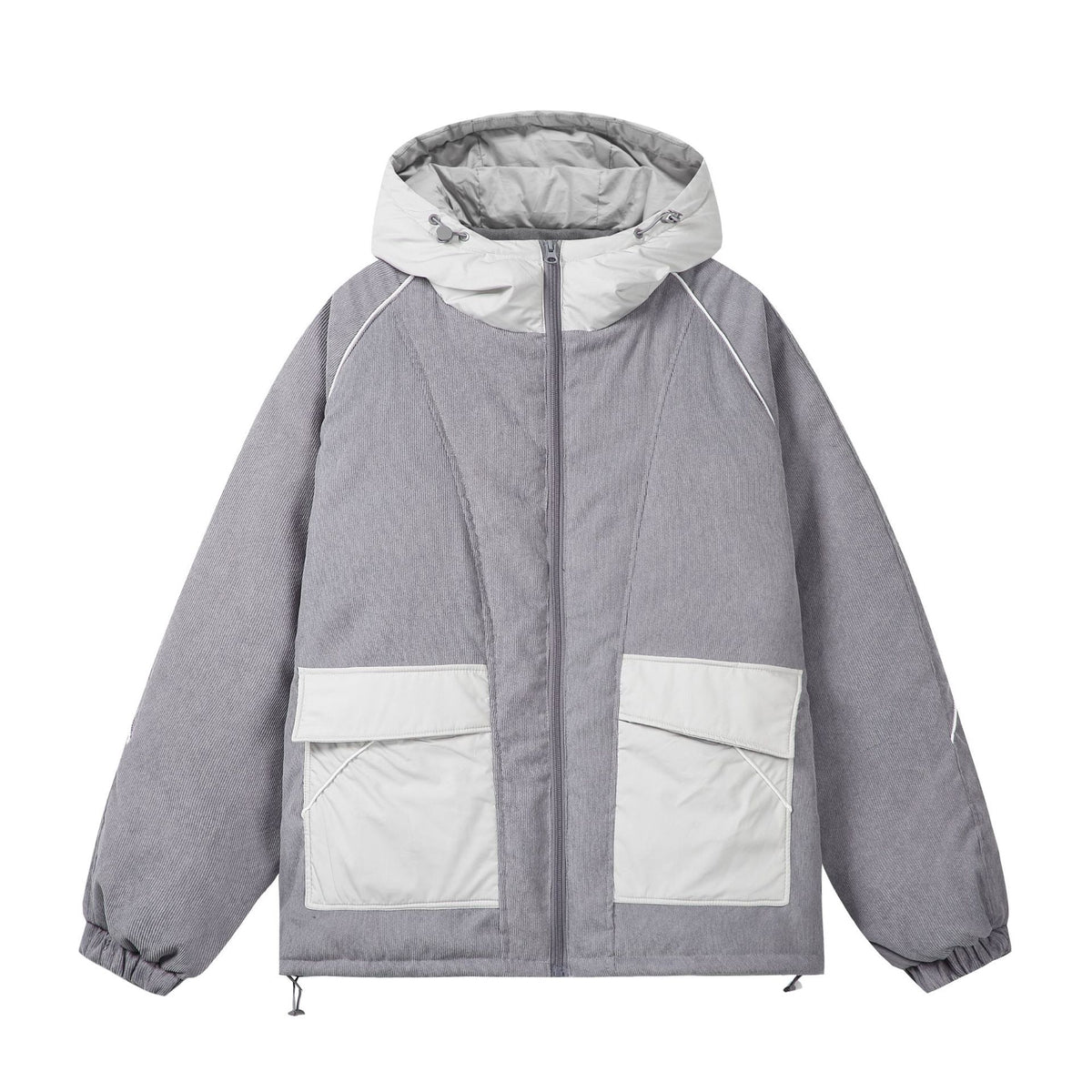 Unisex Quilted Cord Field Jacket with Hood and Large Utility Pockets EVA-US