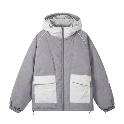 Unisex Quilted Cord Field Jacket with Hood and Large Utility Pockets EVA-US