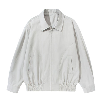 Unisex Short Cut Boxy Blouson Jacket with Shirt Collar, Concealed Zipper and Gathered Hem EVA-US