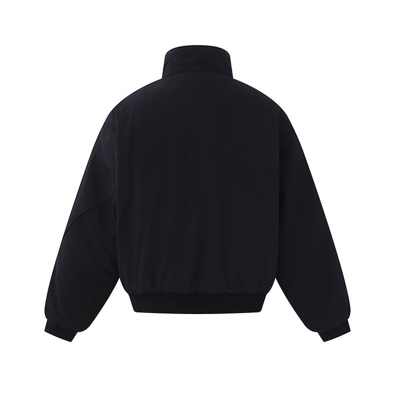 Unisex Boxy-padded Short Jacket with High Collar and Minimalist Seam Design EVA-US