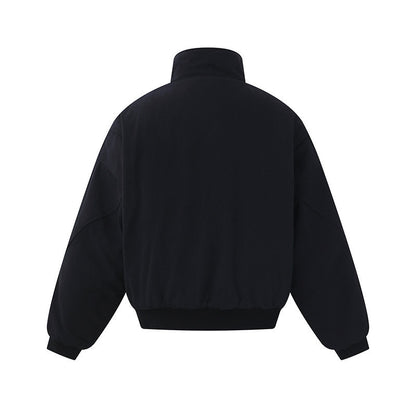 Unisex Boxy-padded Short Jacket with High Collar and Minimalist Seam Design EVA-US