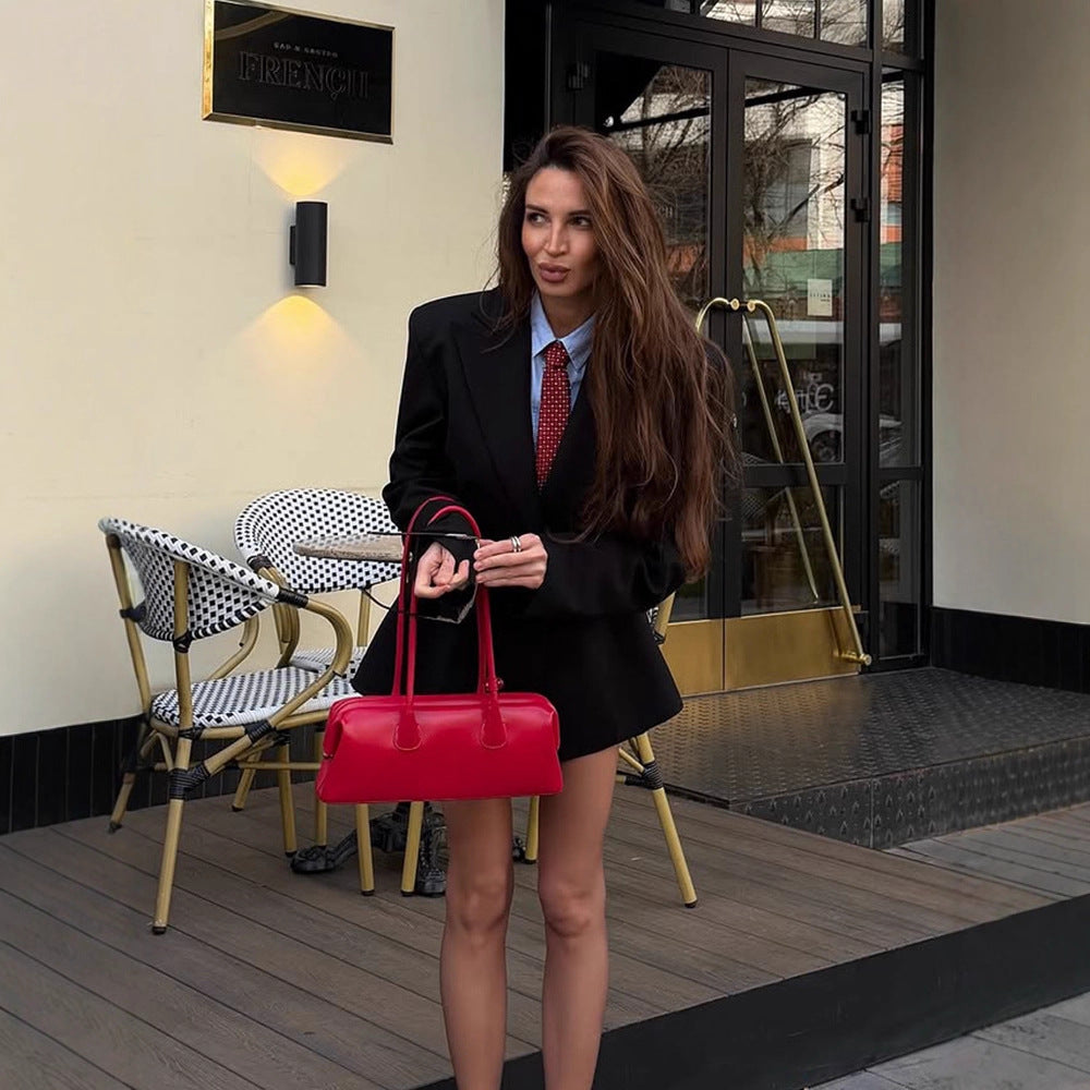 Women Tailored Blazer Dress with Distinctive Shoulder Part and One-Button Closure EVA-US