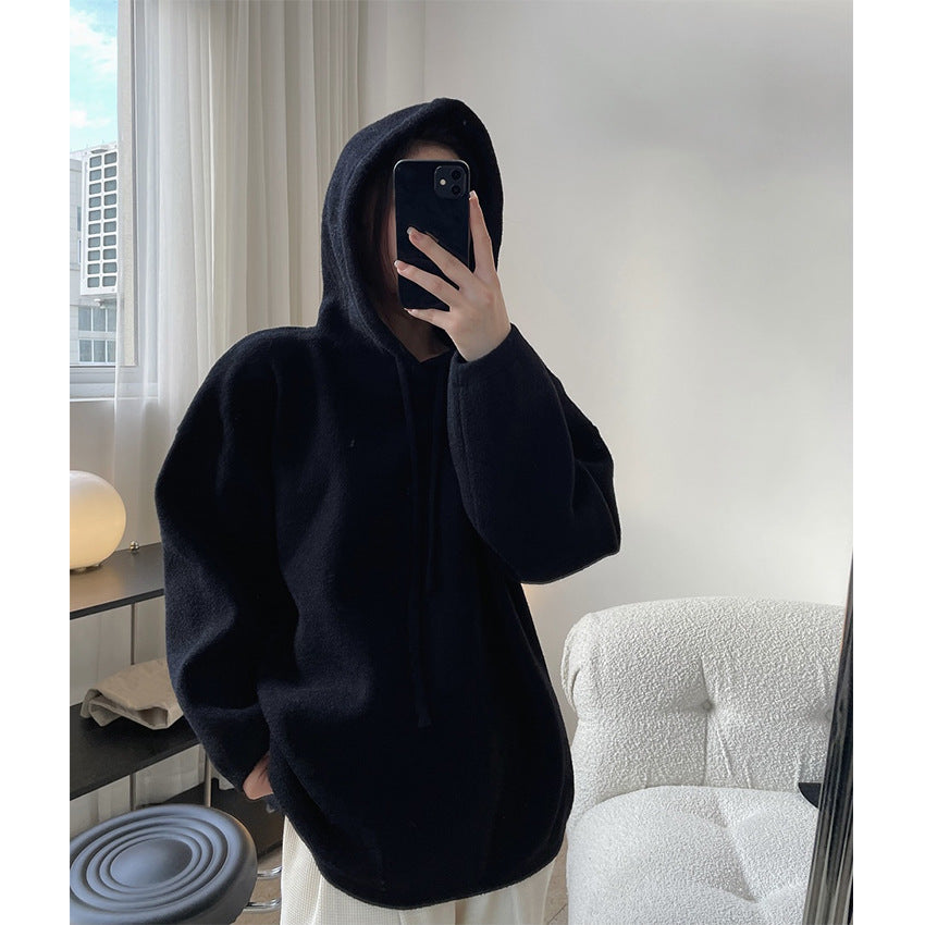 Women's Cozy Wool Blend Hoodie in Boxy A-Line Cut with Drawstring Hood