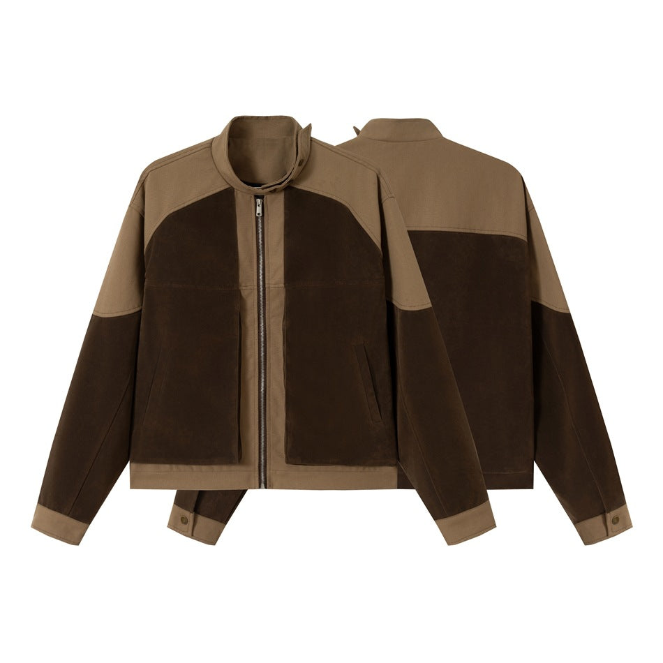 Men's short jacket in boxy-blouson style made of velour and canvas mix with high stand-up collar EVA-US