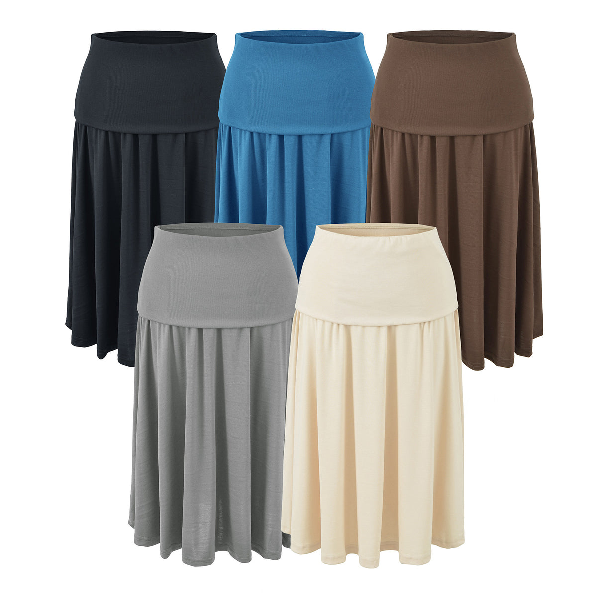 Women Long Jersey Maxi Skirt with Wide Hem and Gently Falling Pleats EVA-US