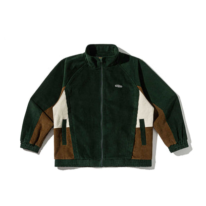 Unisex Short Cut Cord Track Jacket in Retro Utility Style with Stand-up Collar EVA-US