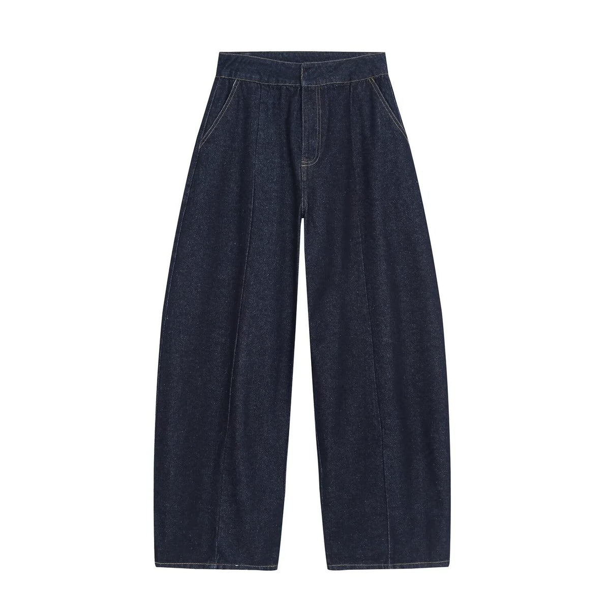 Women's high-waisted wide denim trousers with pleats and central crease EVA-US