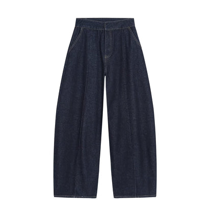 Women's high-waisted wide denim trousers with pleats and central crease EVA-US