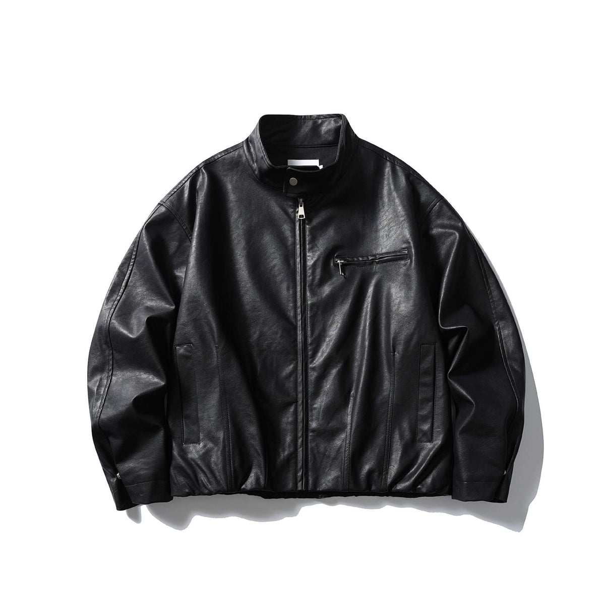 Men's leather pilot jacket with high stand-up collar and zip chest pocket EVA-US