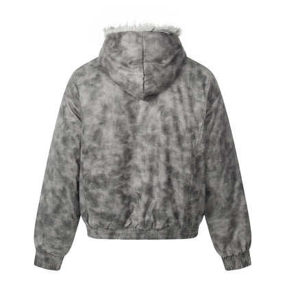 Women's short jacket in vintage suede look with hood and teddy lining EVA-US