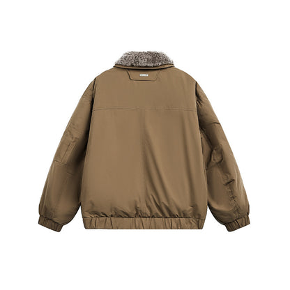 Men's Lined Bomber Jacket with Teddy Collar and Utility Pockets EVA-US