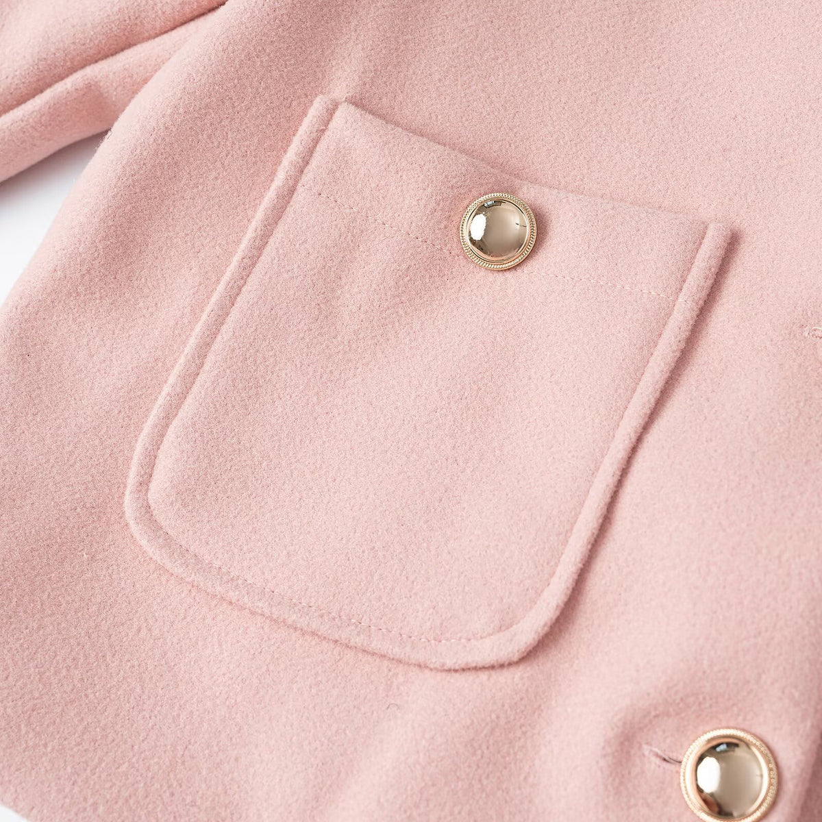 Women's short jacket made of wool blend with round neckline, patch pockets and gold decorative buttons EVA-US
