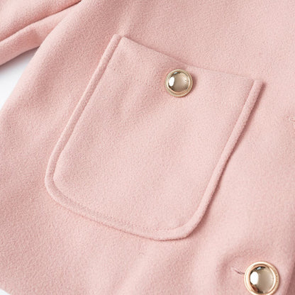 Women's short jacket made of wool blend with round neckline, patch pockets and gold decorative buttons EVA-US