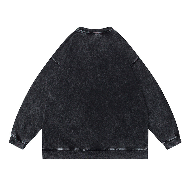 Unisex Oversize Mineralwash Round Neck Sweatshirt with Raglan Sleeves and Ribbed Cuffs EVA-US
