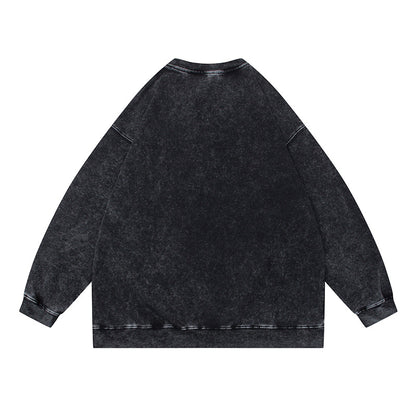 Unisex Oversize Mineralwash Round Neck Sweatshirt with Raglan Sleeves and Ribbed Cuffs EVA-US