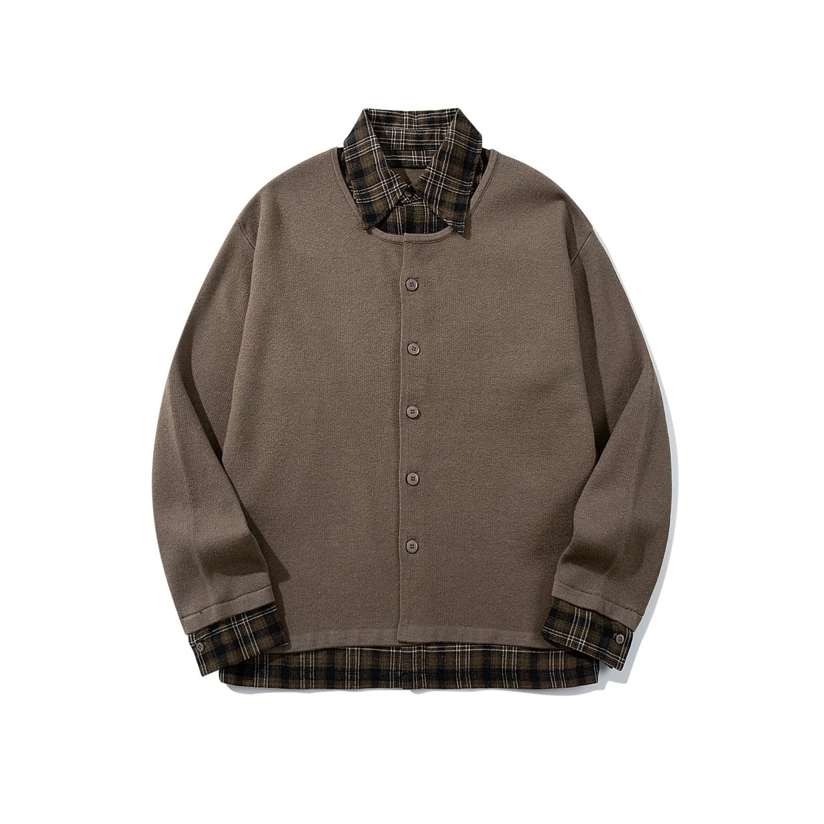 Men's Checked Flannel Shirt Layer with Open Knit Cardigan EVA-US