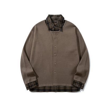 Men's Checked Flannel Shirt Layer with Open Knit Cardigan EVA-US