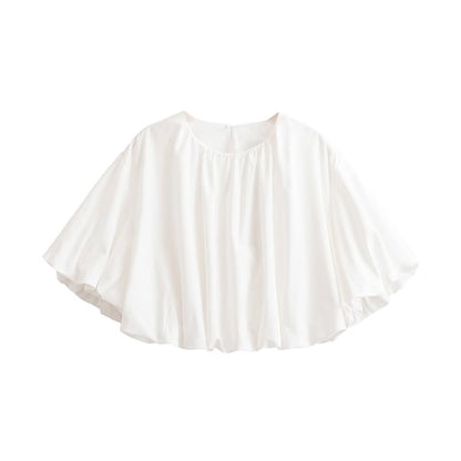 Women's loose cape top made of flowing satin with round neck