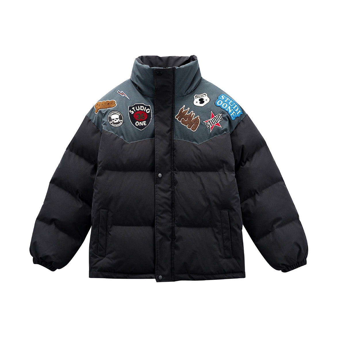 Unisex Padded Puffer Jacket with Embroidered Patch Applications EVA-US