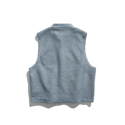 Women's knitted vest with stand-up collar, button placket and patch pockets EVA-US