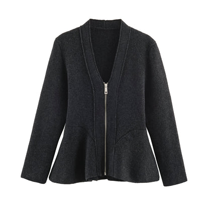 Women’s cardigan with zipper and peplum cut EVA-US