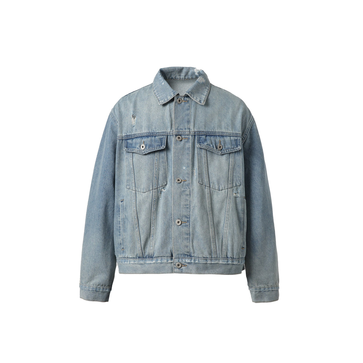 Unisex Oversized Denim Jacket with Used Look, Boxy Cut and Chest Pockets EVA-US