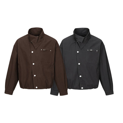 Men's short-cut canvas blouson with high stand-up collar and snap button placket EVA-US