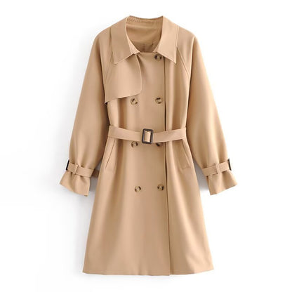 Women's Double-breasted Trench Coat with Waist Belt and Shoulder Yoke EVA-US